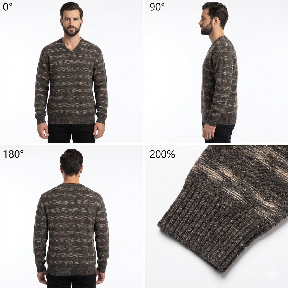 Zegna Lightweight Wool Blend V-Neck in an Earthy Multi-Tonal Knit - Size 50/M - Picture 9 of 14